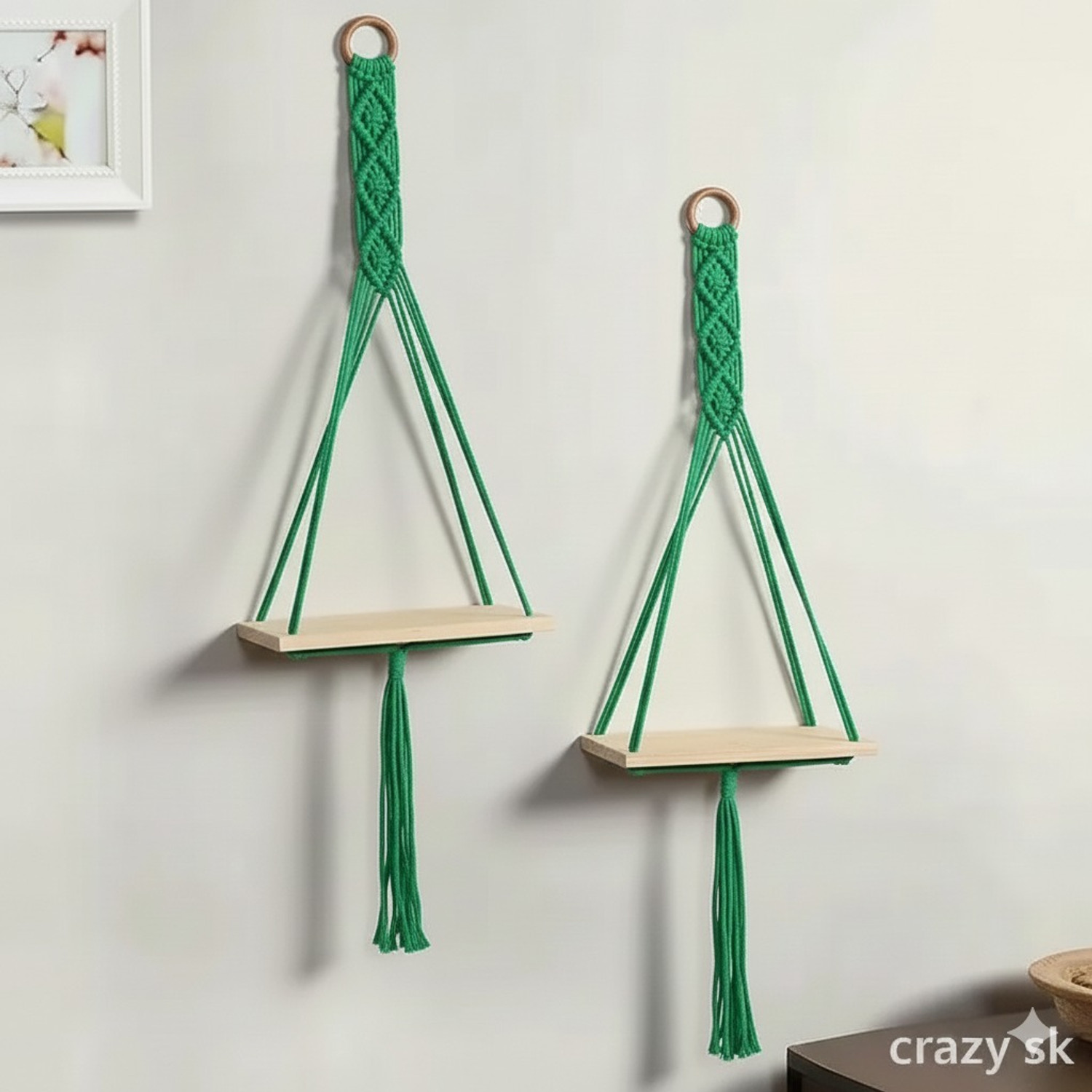 Image of JANAKI SHOP Wooden Wall Shelf (Number of Shelves - 2, Green)