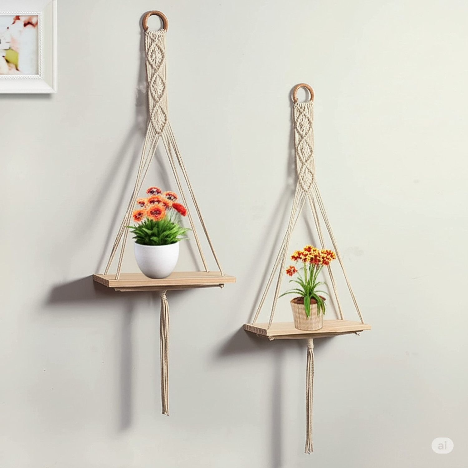 Image of JANAKI SHOP Wooden Wall Shelf (Number of Shelves - 2, White)
