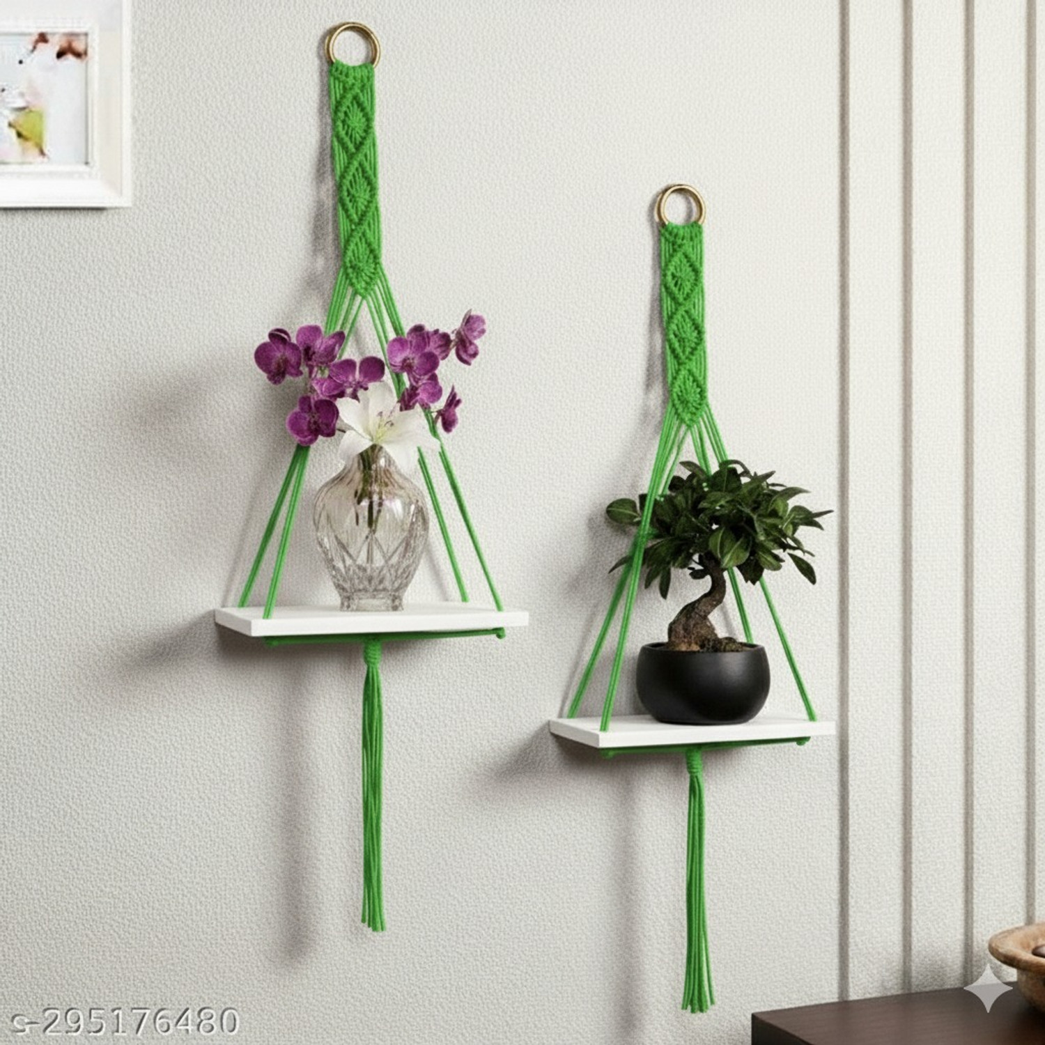 Image of JANAKI SHOP Wooden Wall Shelf (Number of Shelves - 2, Green)