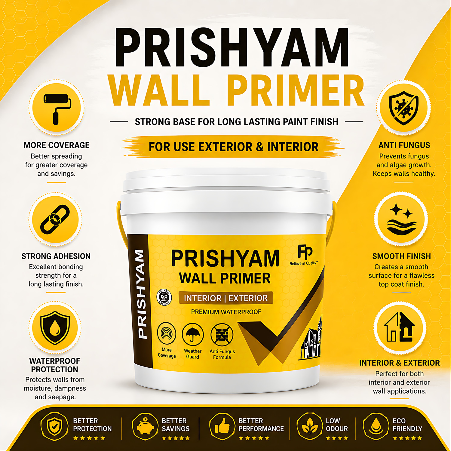 Image of Prishyam Exterior & Interior Wall Primerwith High Coverage with Long-Lasting Protection White Emulsion Wall Paint (10 L)