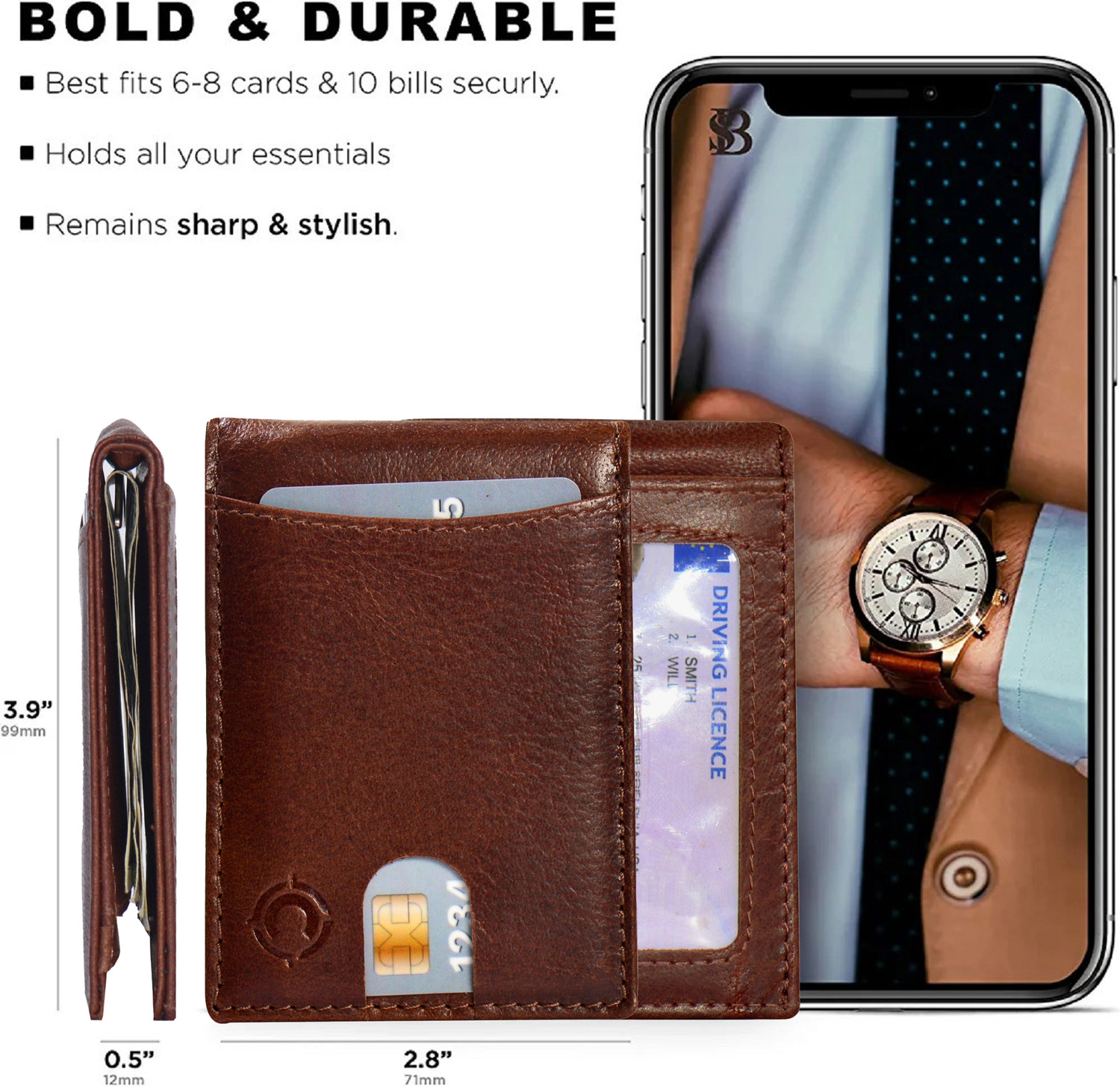 Image of Cotnis Men Formal, Ethnic, Trendy Brown Genuine Leather RFID Money Clip (8 Card Slots)