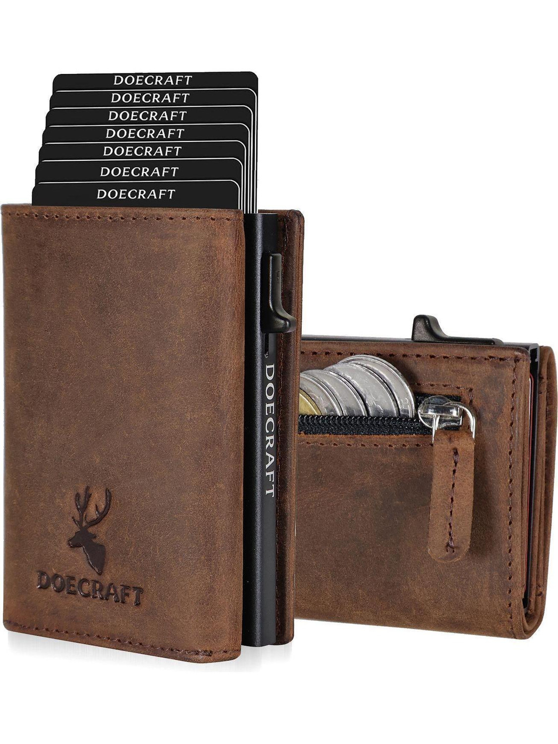DOECRAFT Men Casual, Formal Brown, Black Genuine Leather, Aluminium RFID Wallet (10 Card Slots) - Image 1