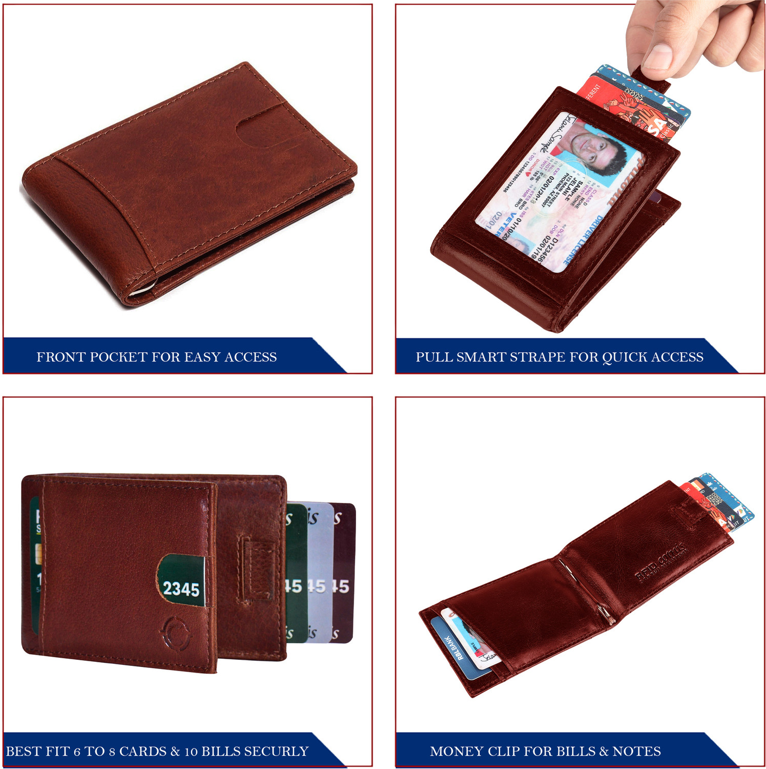 Image of Cotnis Men Formal, Ethnic, Trendy Brown Genuine Leather RFID Money Clip (8 Card Slots)