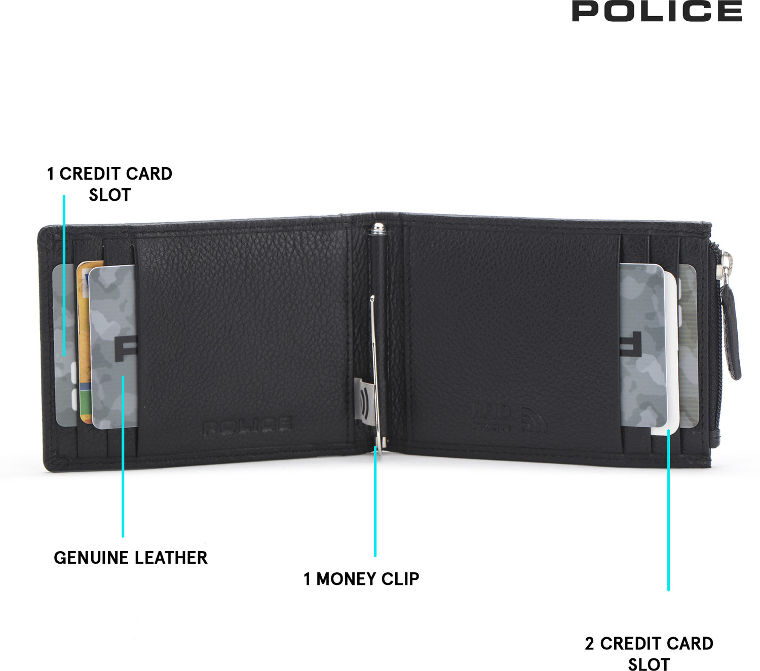 Image of Police Men Black Genuine Leather Card Holder (6 Card Slots)
