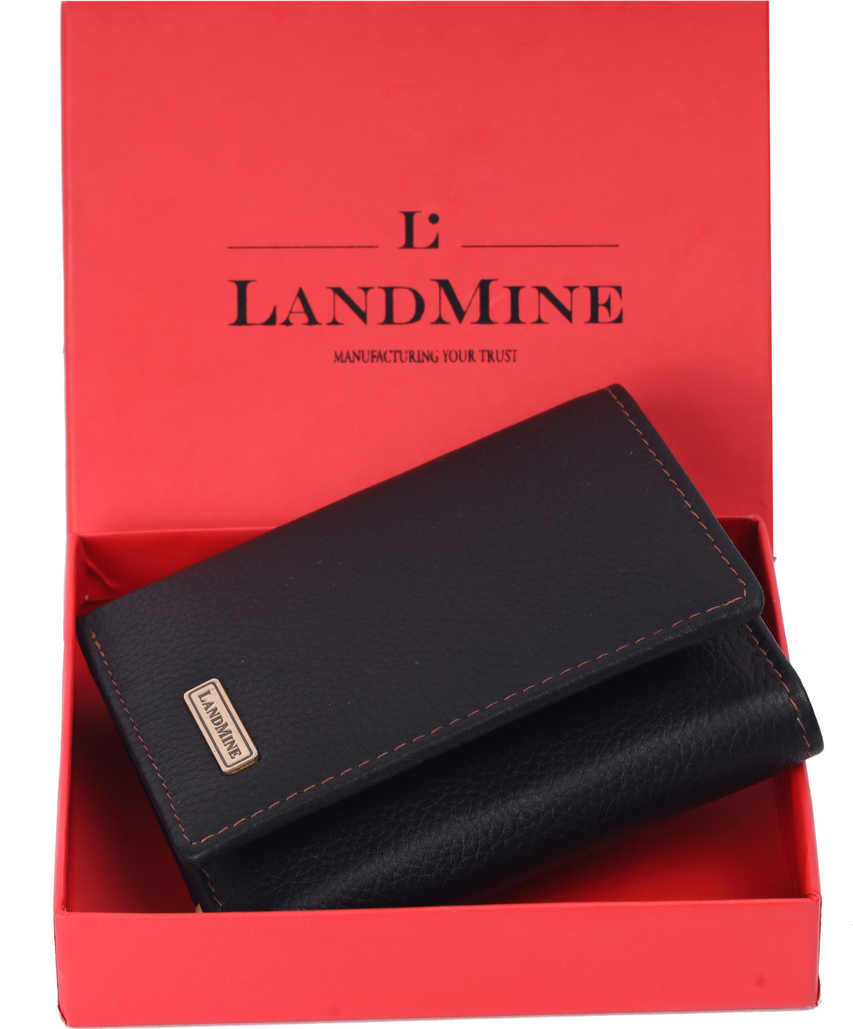 Image of Landmine Men Trendy, Formal Black Genuine Leather RFID Wallet (7 Card Slots)