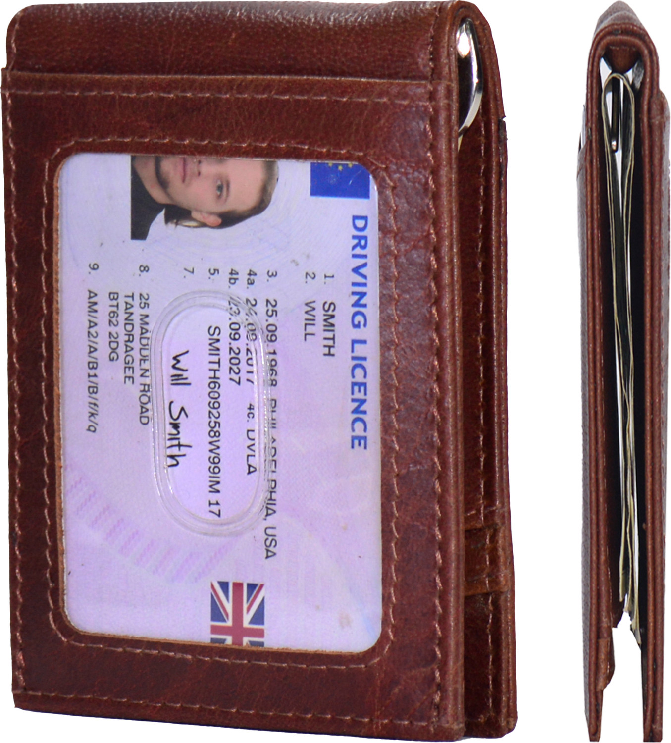 Image of Cotnis Men Formal, Ethnic, Trendy Brown Genuine Leather RFID Money Clip (8 Card Slots)