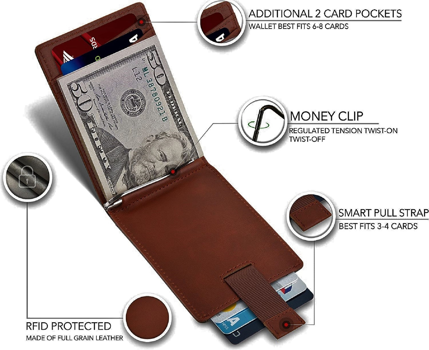 Image of Cotnis Men Formal, Ethnic, Trendy Brown Genuine Leather RFID Money Clip (8 Card Slots)