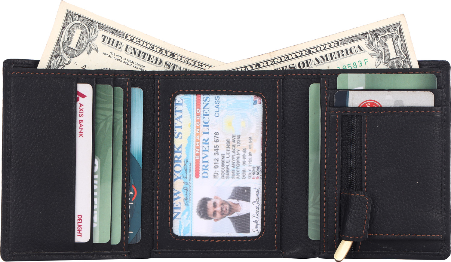 Image of Landmine Men Trendy, Formal Black Genuine Leather RFID Wallet (7 Card Slots)