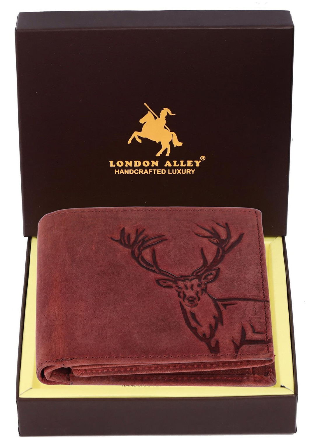 LONDON ALLEY Men Casual Red Genuine Leather RFID Wallet (6 Card Slots) - Image 1