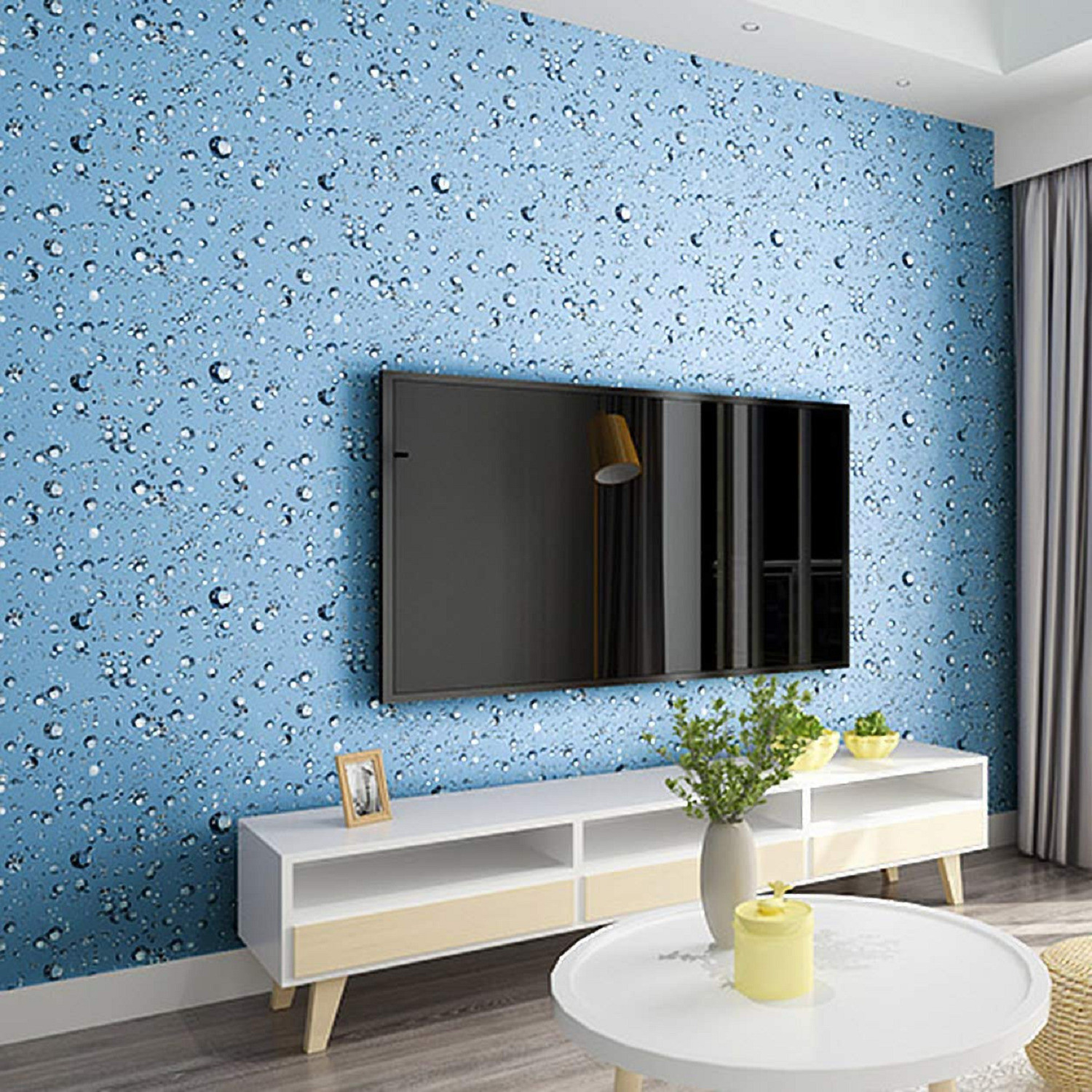 Image of VUFII 500 cm x 40 cm Waterproof Abstract Vinyl Wallpaper (Blue, Pack of 2)