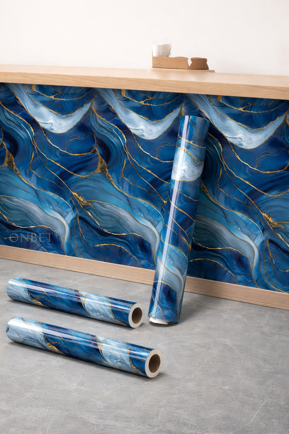 Image of Onbet 200 cm Self Adhesive Blue Glossy Marble Foil Waterproof Sticker For Kitchen And Home Self Adhesive Sticker (Pack of 3)