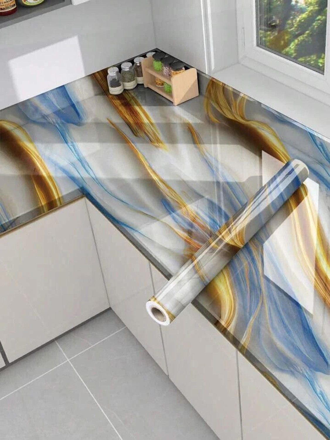 Image of FOKRIM 500 cm x 45 cm Waterproof Decorative Vinyl Wallpaper (Multicolor)
