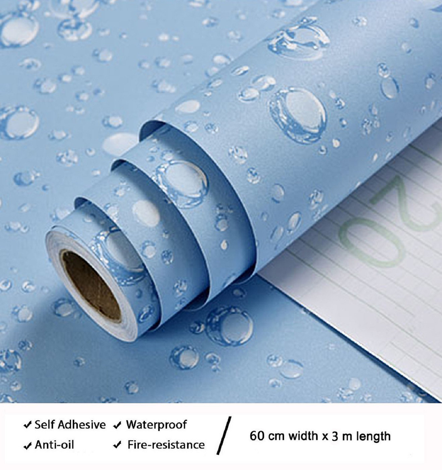 Image of VUFII 500 cm x 40 cm Waterproof Abstract Vinyl Wallpaper (Blue, Pack of 2)