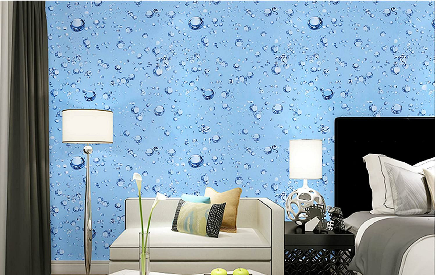 Image of VUFII 500 cm x 40 cm Waterproof Abstract Vinyl Wallpaper (Blue, Pack of 2)