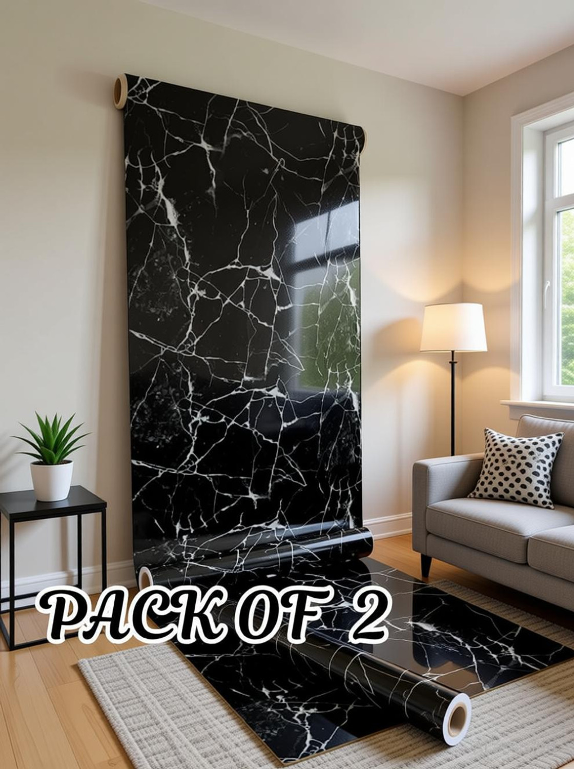 Image of Horlite 60 cm x 200 cm Waterproof Abstract Vinyl Wallpaper (Black, Pack of 2)