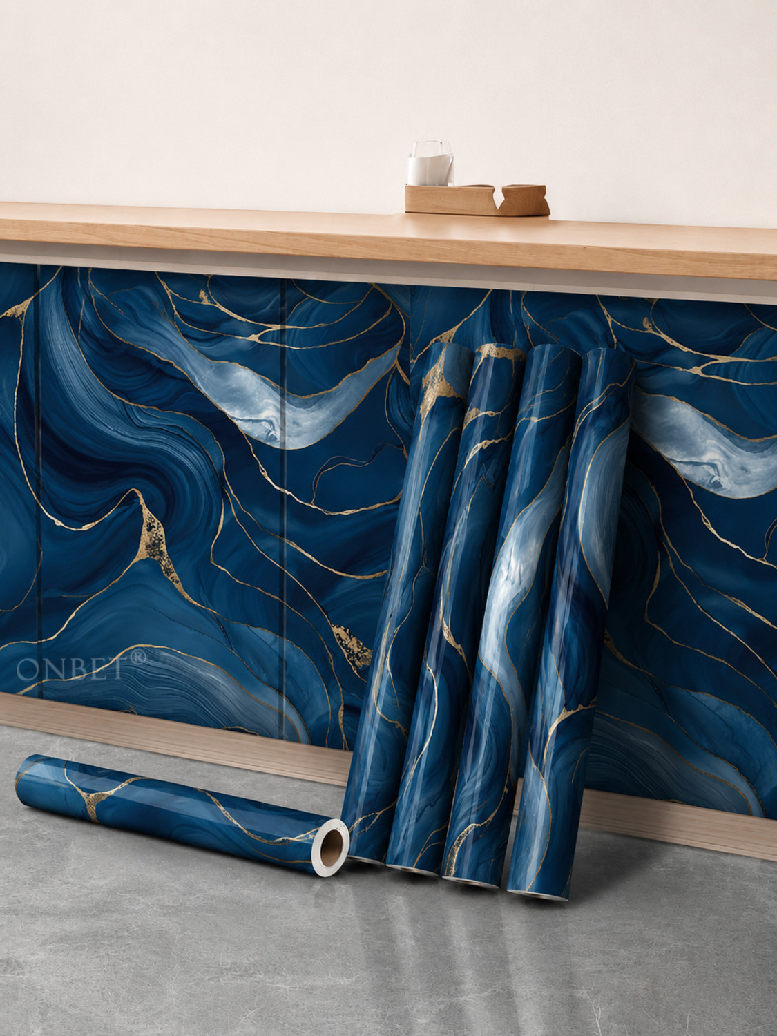 Image of Onbet 200 cm Self Adhesive Blue Glossy Marble Foil Waterproof Sticker For Kitchen And Home Self Adhesive Sticker (Pack of 3)
