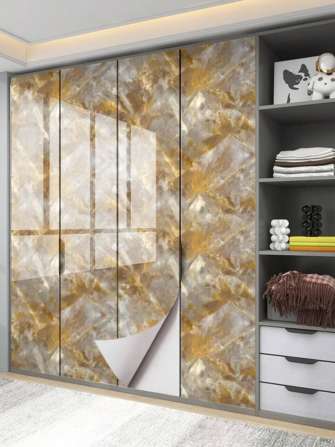 Image of Onbet 200 cm Self Adhesive Glossy Marble Foil Waterproof Sticker For Kitchen And Home Self Adhesive Sticker (Pack of 3)