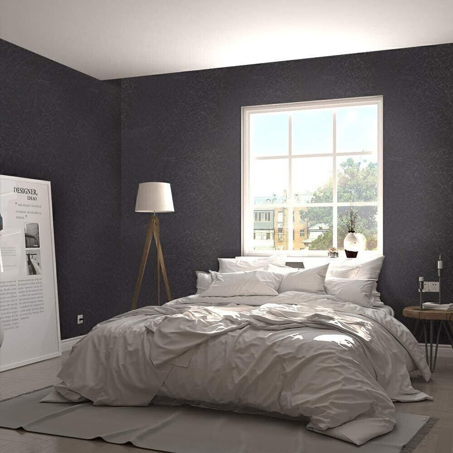 Image of FOKRIM 300 cm x 45 cm Waterproof Decorative Vinyl Wallpaper (Black, Pack of 4)