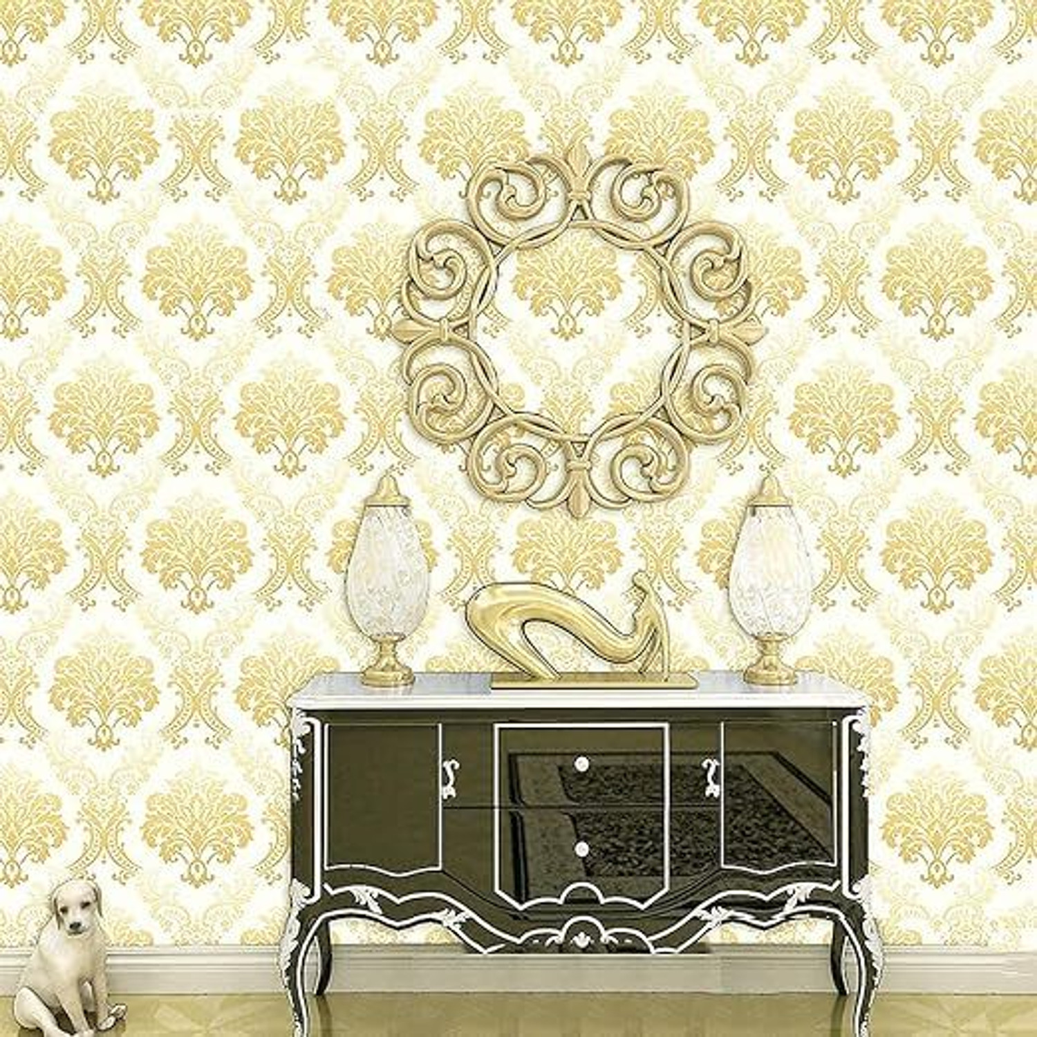 Image of yes collections 100 cm x 45 cm Waterproof Decorative Vinyl Wallpaper (White, Gold)