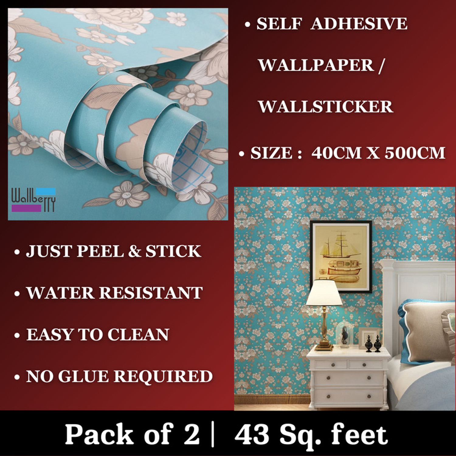 Image of WallBerry 500 cm x 40 cm Waterproof Abstract Vinyl Wallpaper (Multicolor, Pack of 2)