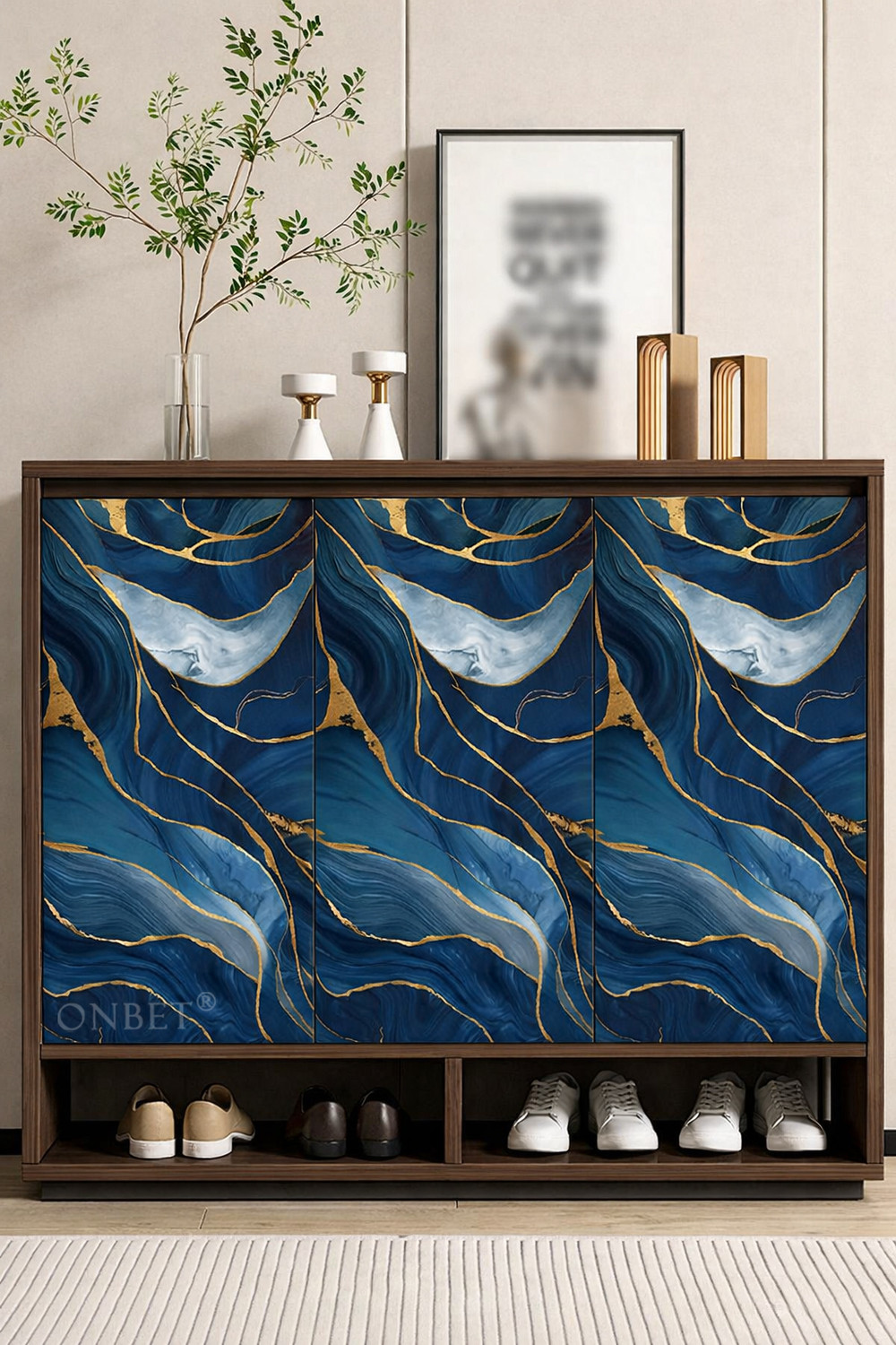 Image of Onbet 200 cm Self Adhesive Blue Glossy Marble Foil Waterproof Sticker For Kitchen And Home Self Adhesive Sticker (Pack of 3)