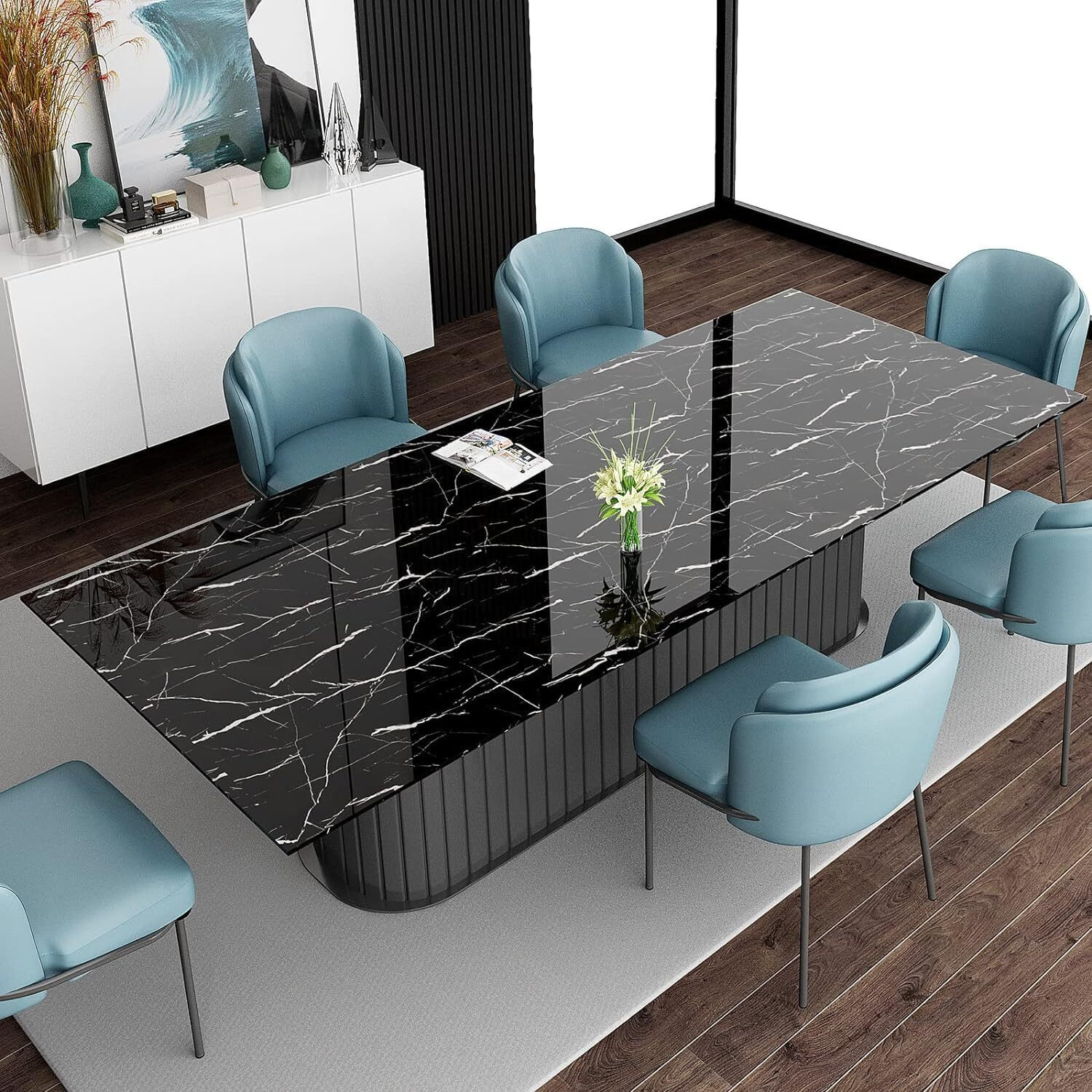 Image of Horlite 60 cm x 200 cm Waterproof Abstract Vinyl Wallpaper (Black, Pack of 2)