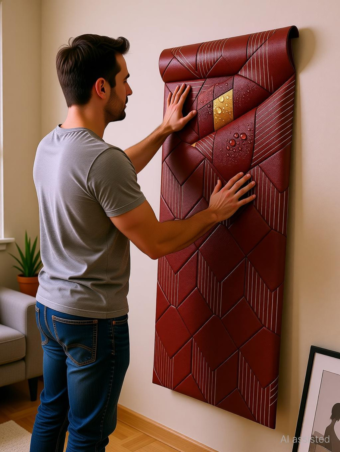 Image of FOKRIM 300 cm x 45 cm Waterproof Decorative Vinyl Wallpaper (Maroon)