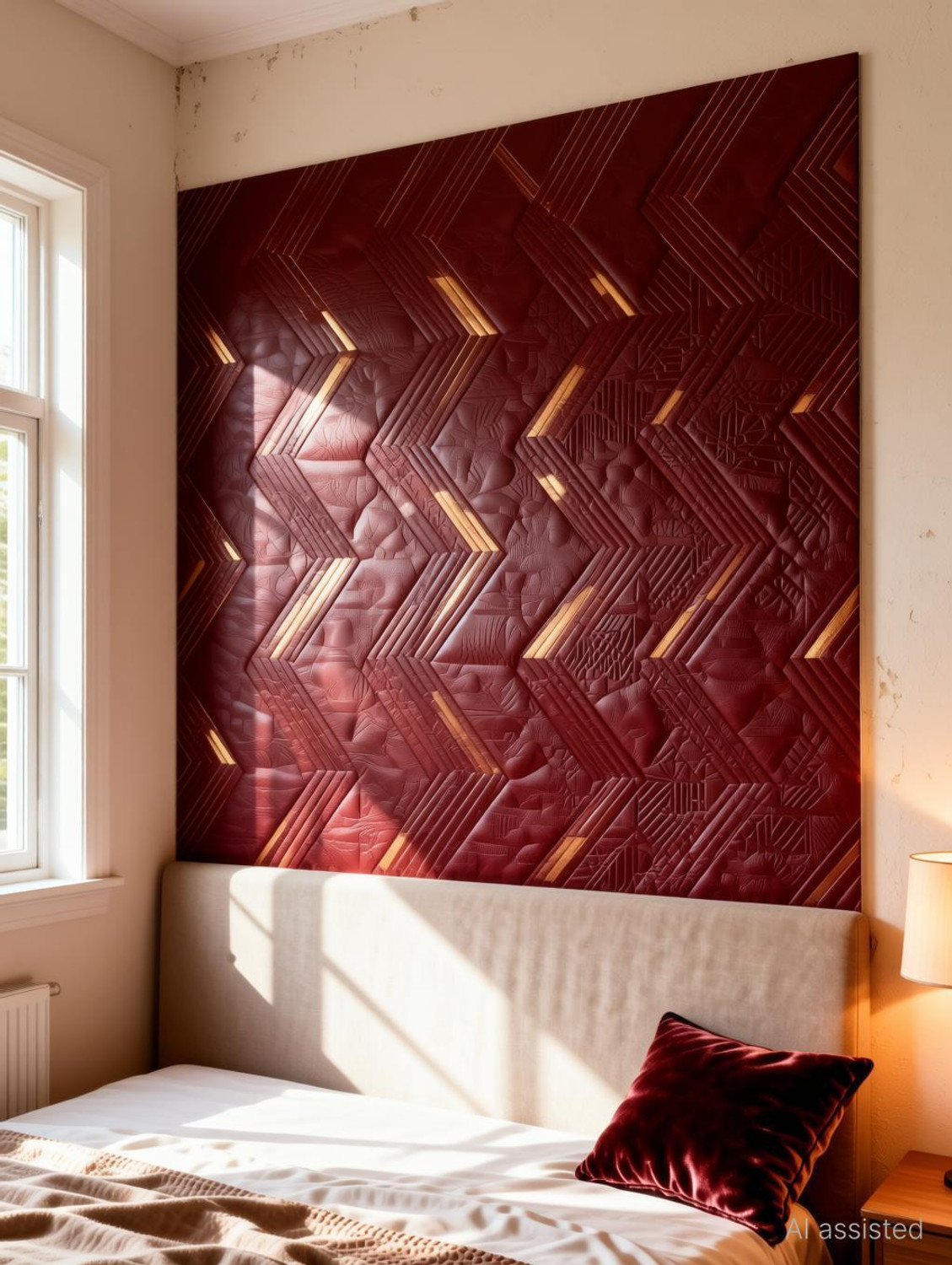 Image of FOKRIM 300 cm x 45 cm Waterproof Decorative Vinyl Wallpaper (Maroon)