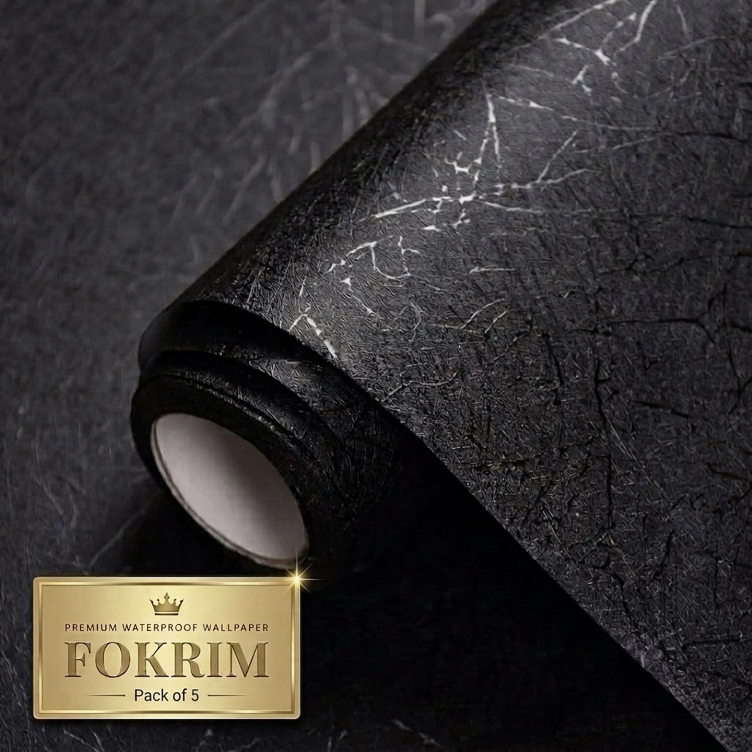 Image of FOKRIM 300 cm x 45 cm Waterproof Decorative Vinyl Wallpaper (Black, Pack of 5)