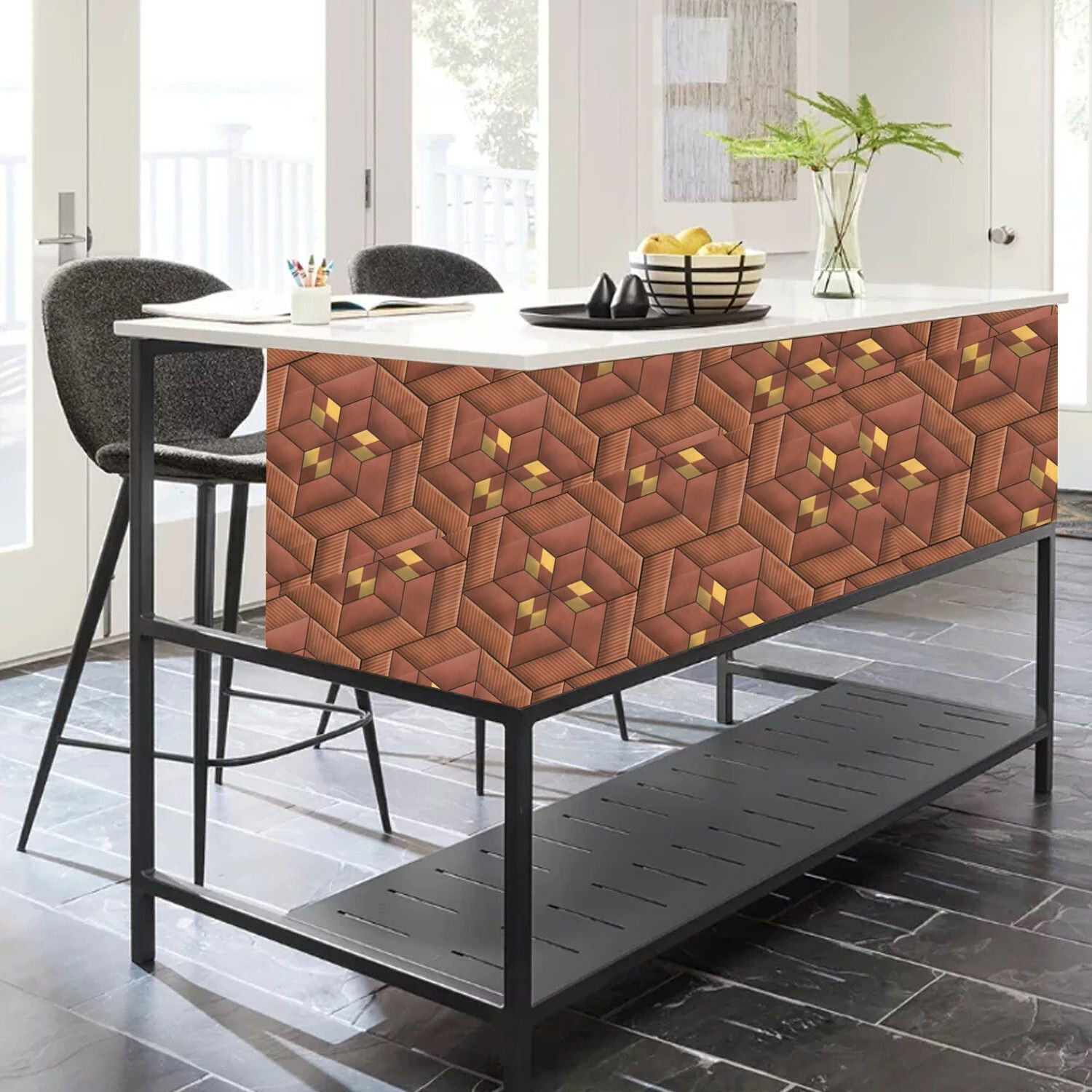 Image of FOKRIM 300 cm x 45 cm Waterproof Decorative Vinyl Wallpaper (Maroon)