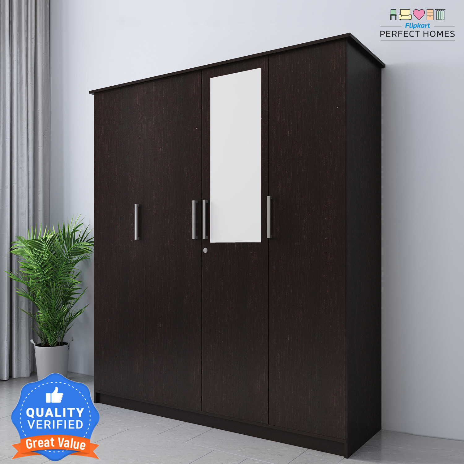 Image of THE ATTIC Solid Wood 2 Door Wardrobe (Finish Color - Walnut Medium, Pre-assembled)