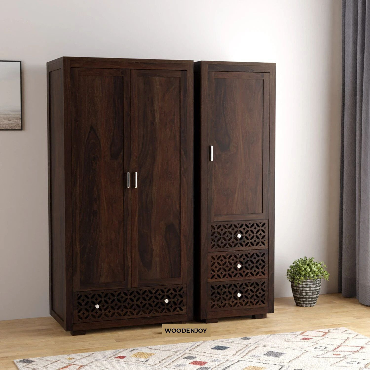 Image of Kunjal Furniture Sheesham Wood Dressing Table With Open Shelves | Drawers & Full Length Mirror | Solid Wood Dressing Table (Finish Color - , Walnut Finish 2, DIY(Do-It-Yourself))
