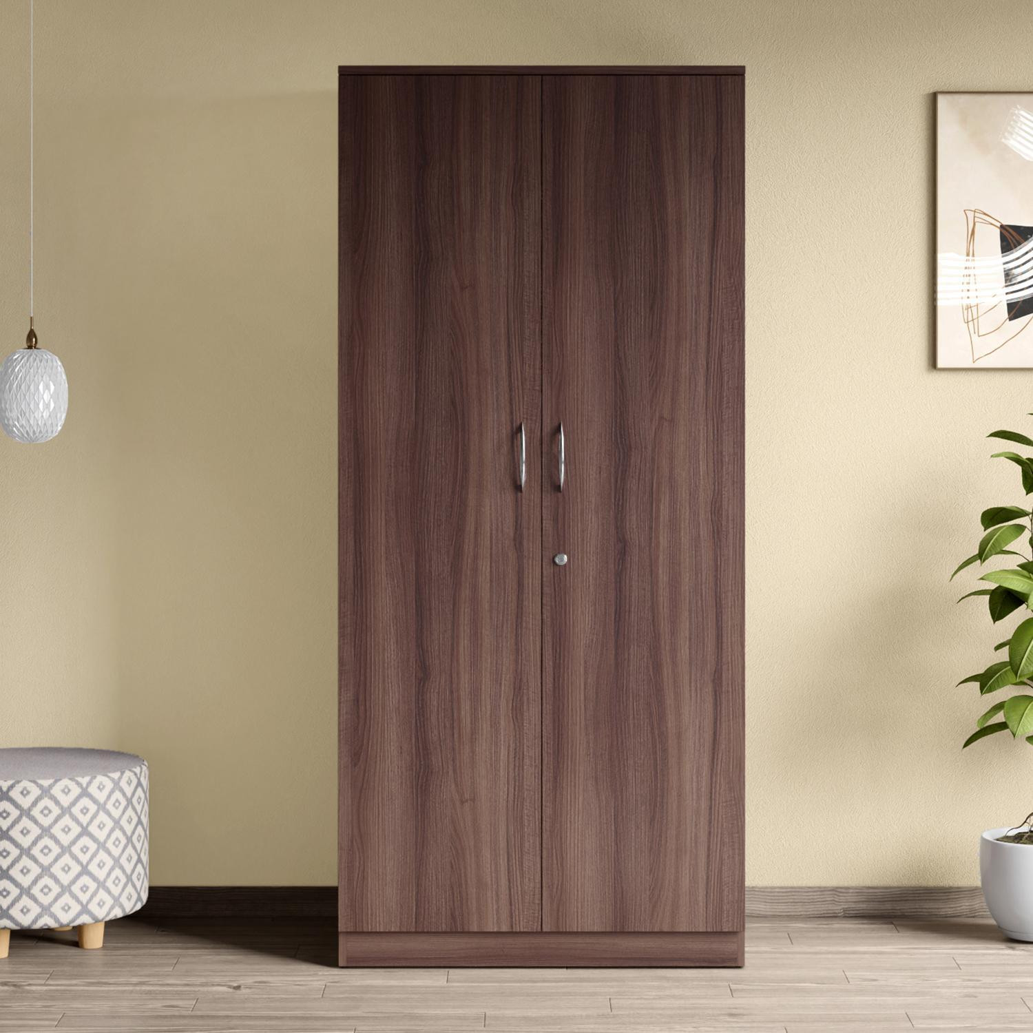 Image of DiamondF 2 Door Wooden Storage Cabinet 6 shelves with Lock | Multipurpose White Almirah Engineered Wood Almirah (Finish Color - Cream, Pre-assembled)
