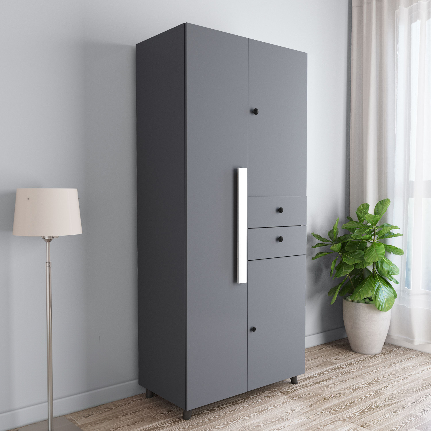 Image of DiamondF 2 Door Wooden Storage Cabinet 6 shelves with Lock | Multipurpose White Almirah Engineered Wood Almirah (Finish Color - Cream, Pre-assembled)