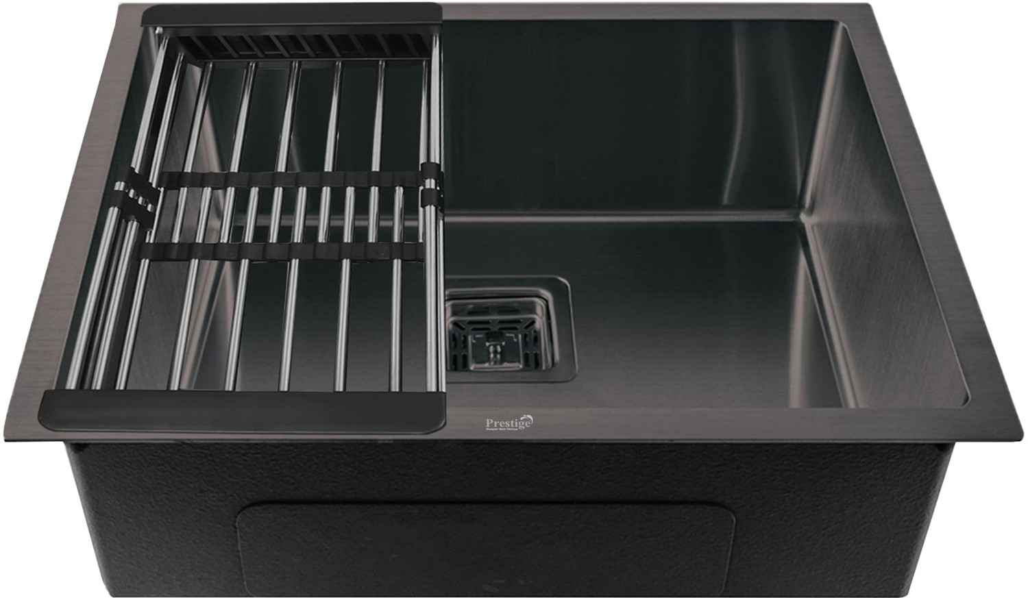 Image of Prestige (24 inchX18 inchX10 inch) Stainless steel 'Square Bowl' kitchen sink (Single Bowl) (Black) Vessel Sink (Black)