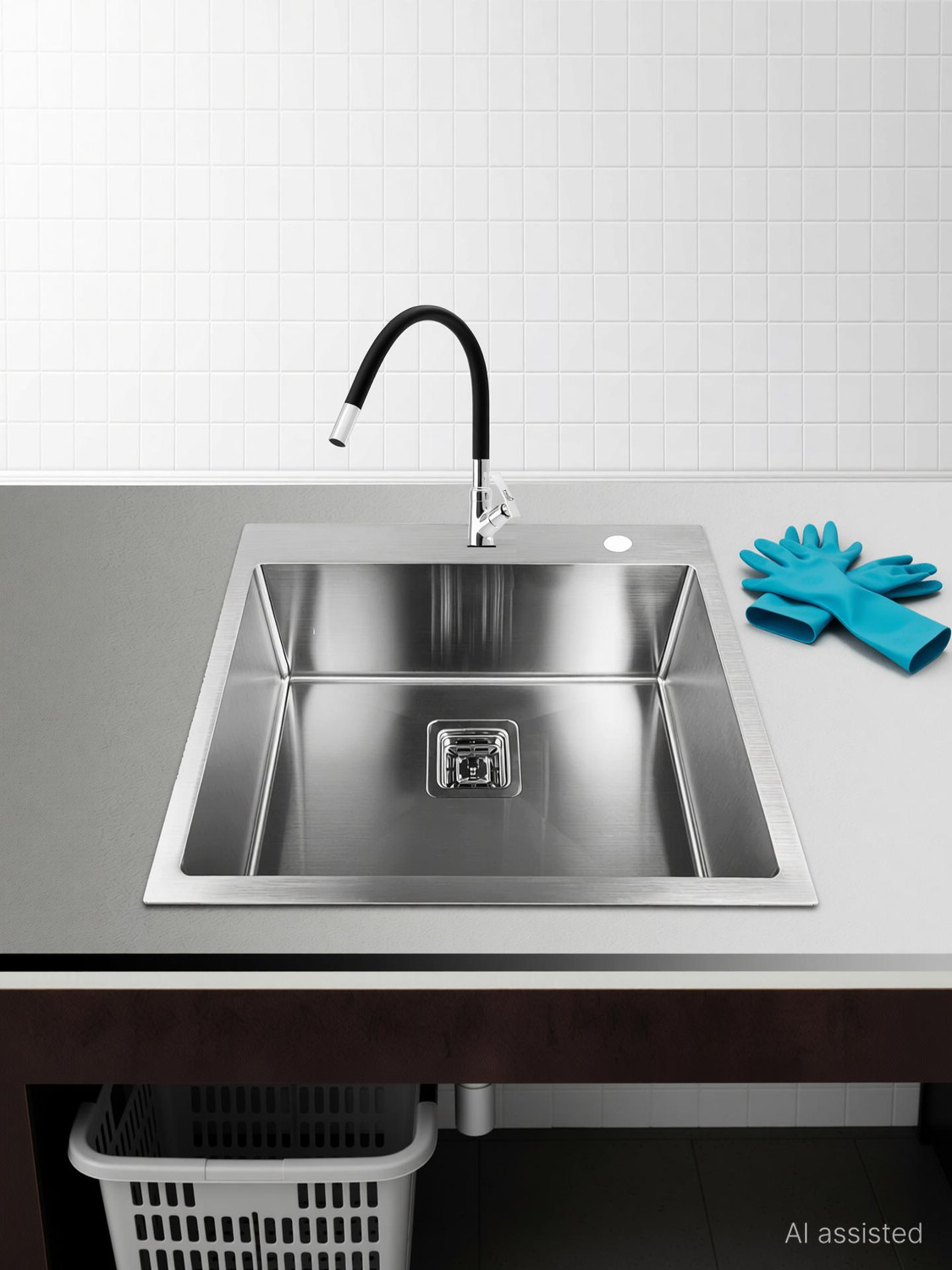 Image of Prestige (24 inchX18 inchX10 inch) Stainless steel 'Square Bowl' kitchen sink (Single Bowl) (Black) Vessel Sink (Black)