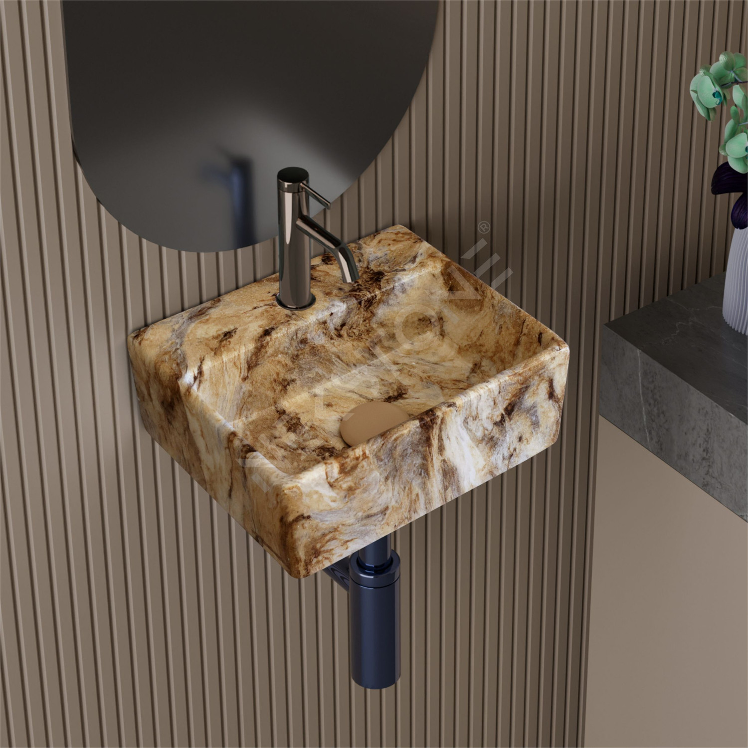 Image of Greenord imported designer small corner hand wash basin (14 inchX14 inchX4.5 inch Inch) wall hung 96 Corner Basin (Multicolor)