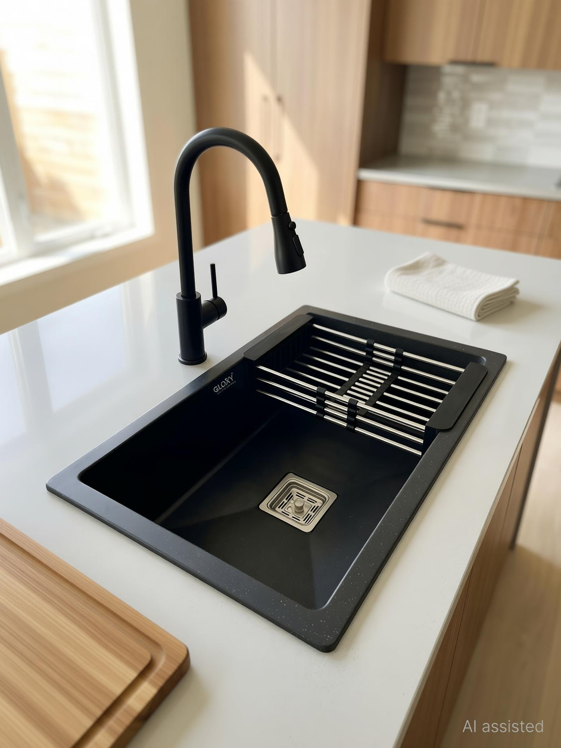 Image of Prestige (24 inchX18 inchX10 inch) Stainless steel 'Square Bowl' kitchen sink (Single Bowl) (Black) Vessel Sink (Black)