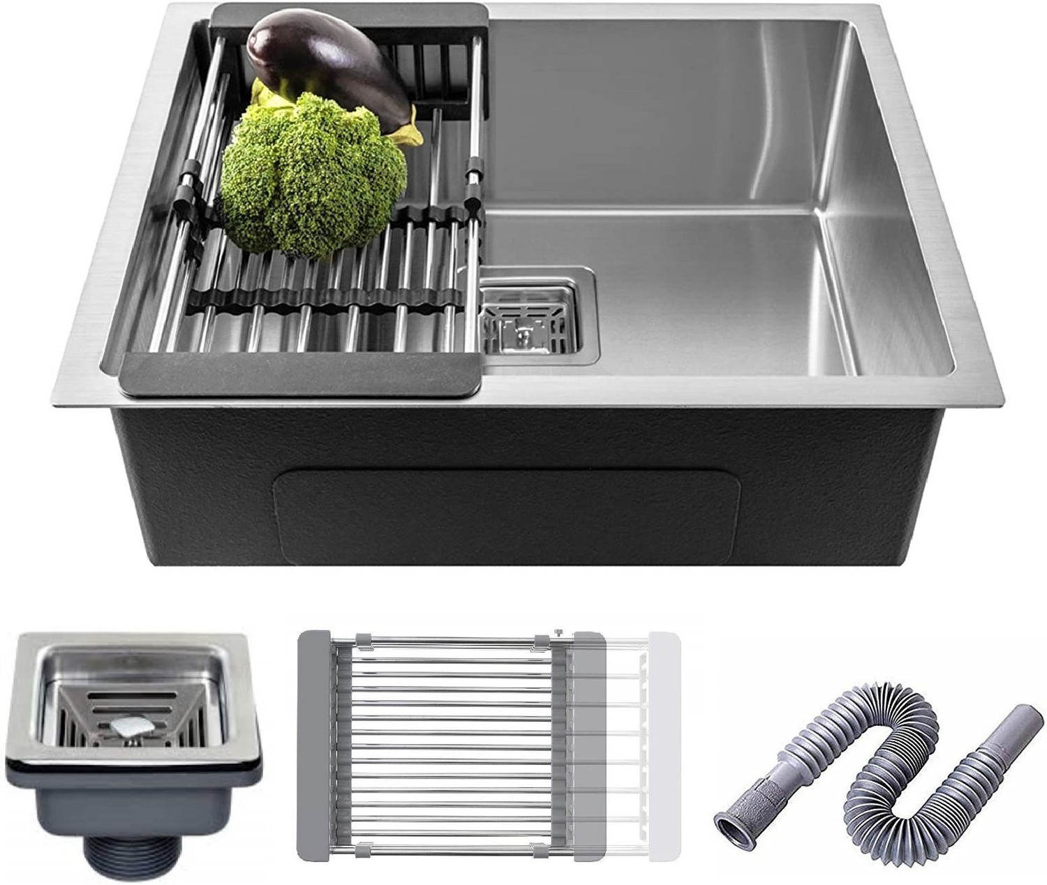 Image of Flipkart SmartBuy HANDMADE KITCHEN SINK 24 inch X 18 inch X 10 inch INCH SINGLE BOWL SOUND-PROOF MATT FINISH Premium Quality Silver MG 12 Vessel Sink (Silver)