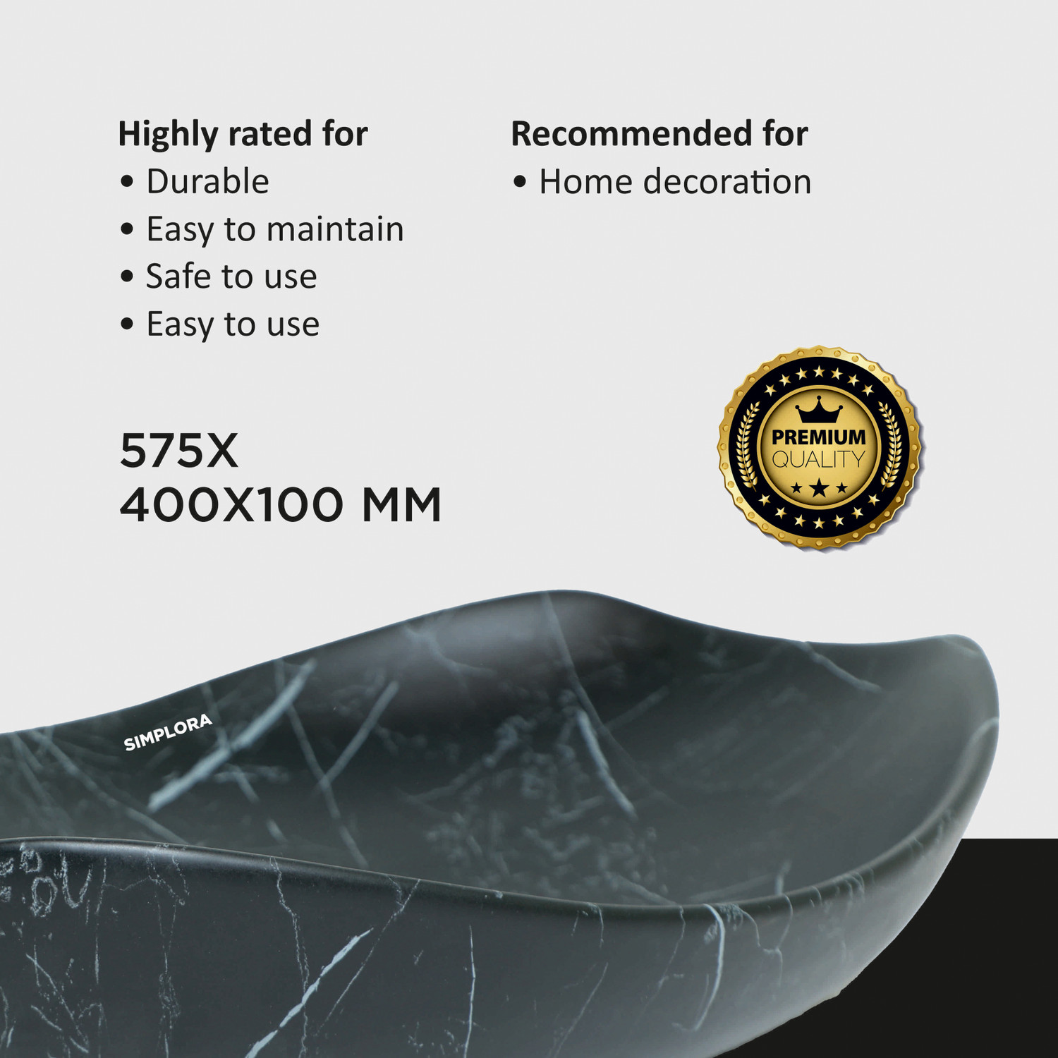 Image of SIMPLORA Veined Marble Look Vessel with Black Shades Organic Curved Veined Marble Look Vessel with Black Shades Organic Curved Table Top Basin (BLACK MARBLE MATT)