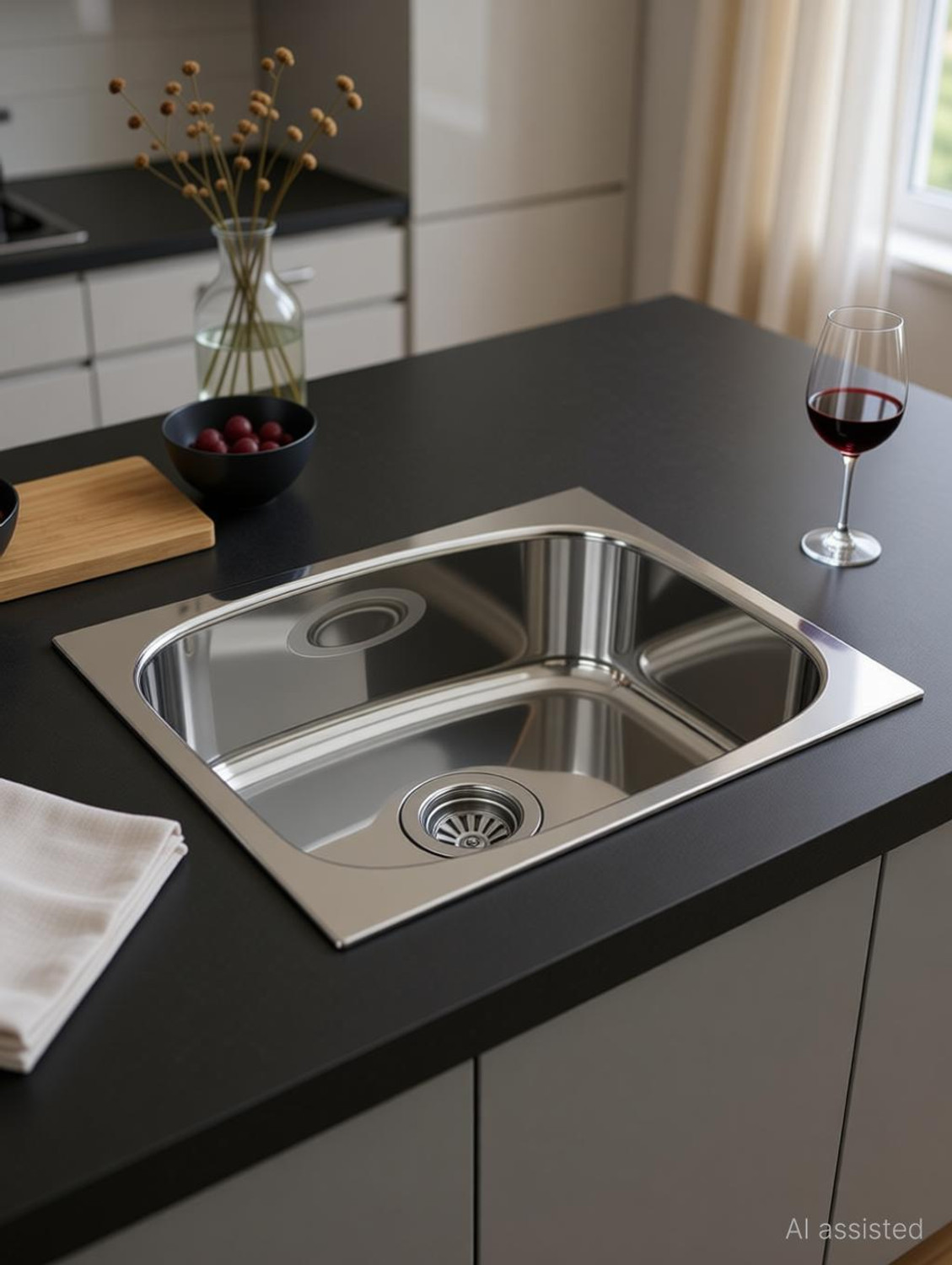 Image of HouseX Premium Single bowl sink 18 inchx16 inchx10 inch KS-109 Vessel Sink (Steel)