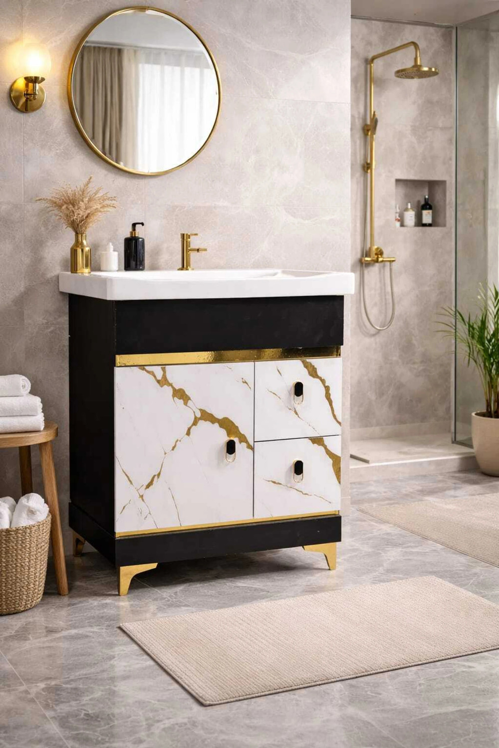 Image of CARA MARK |Handcrafted - Every Piece is Unique| Easy Clean | Ceramic | Hotel Style| NEW CONCEPT IN INDIA|DAMRU WASHBASIN| Pedestal Basin (BLACK AND MULTI COLOR SCRETCH PROOF ANTI BACTIREAL SURFACE)