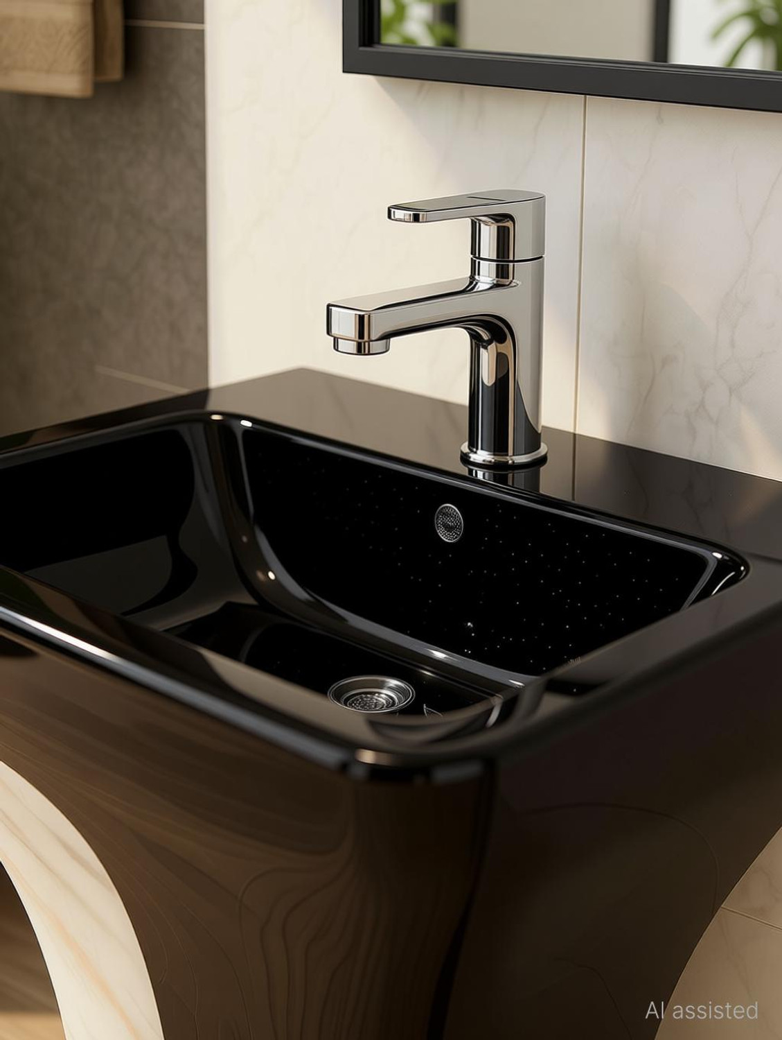 Image of CARA MARK |Handcrafted - Every Piece is Unique| Easy Clean | Ceramic | Hotel Style| NEW CONCEPT IN INDIA|DAMRU WASHBASIN| Pedestal Basin (BLACK AND MULTI COLOR SCRETCH PROOF ANTI BACTIREAL SURFACE)