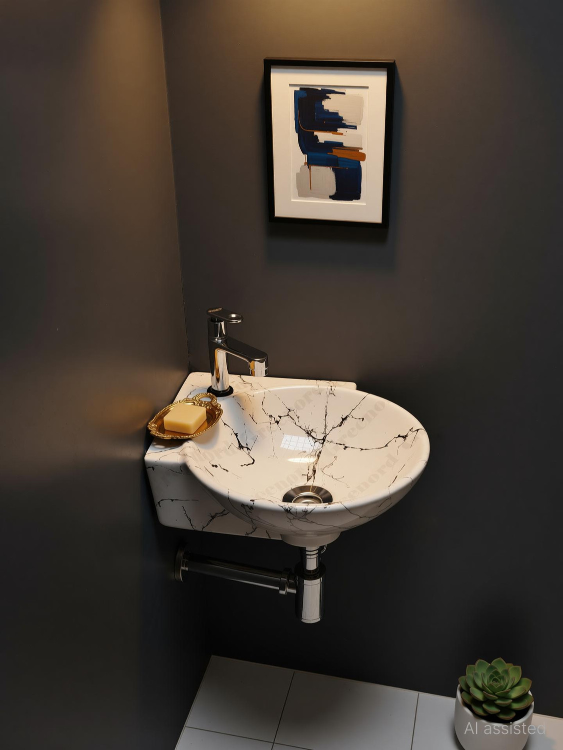 Image of Greenord imported designer small corner hand wash basin (14 inchX14 inchX4.5 inch Inch) wall hung 96 Corner Basin (Multicolor)