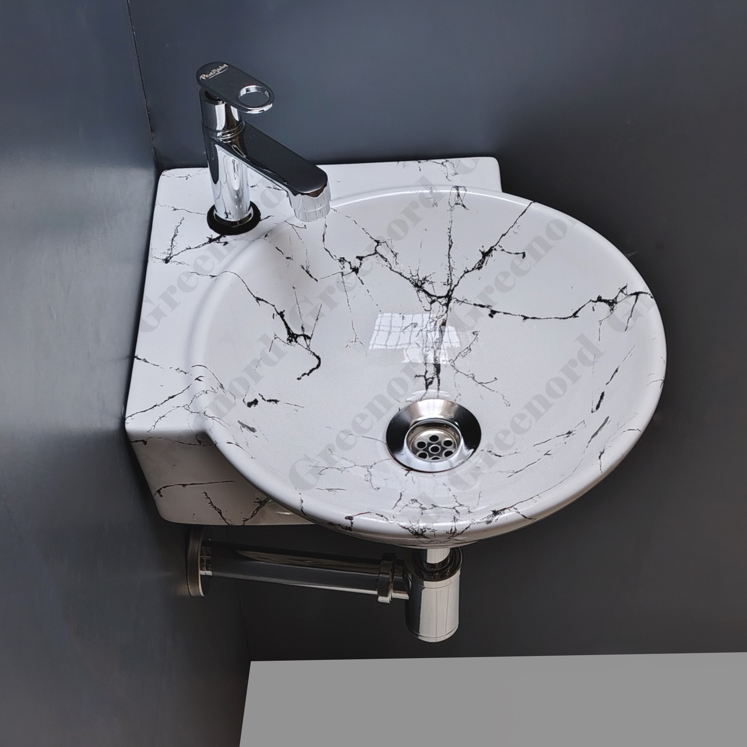 Image of Greenord imported designer small corner hand wash basin (14 inchX14 inchX4.5 inch Inch) wall hung 96 Corner Basin (Multicolor)