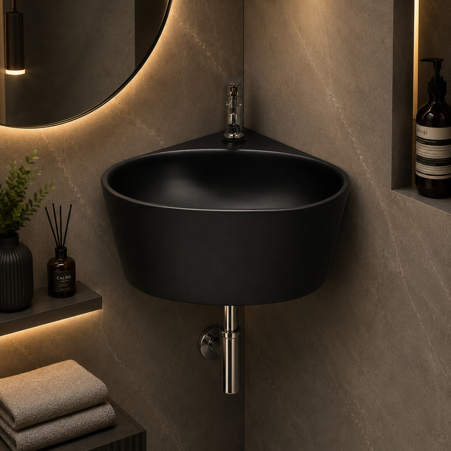 Image of Greenord imported designer small corner hand wash basin (14 inchX14 inchX4.5 inch Inch) wall hung 96 Corner Basin (Multicolor)