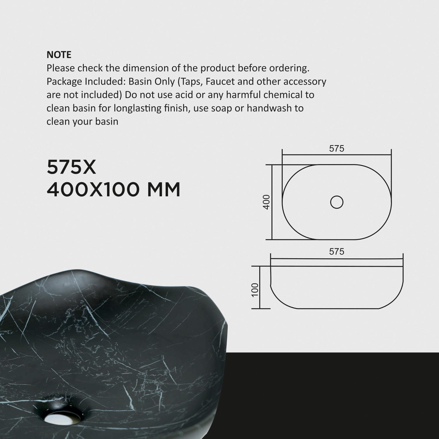 Image of SIMPLORA Veined Marble Look Vessel with Black Shades Organic Curved Veined Marble Look Vessel with Black Shades Organic Curved Table Top Basin (BLACK MARBLE MATT)