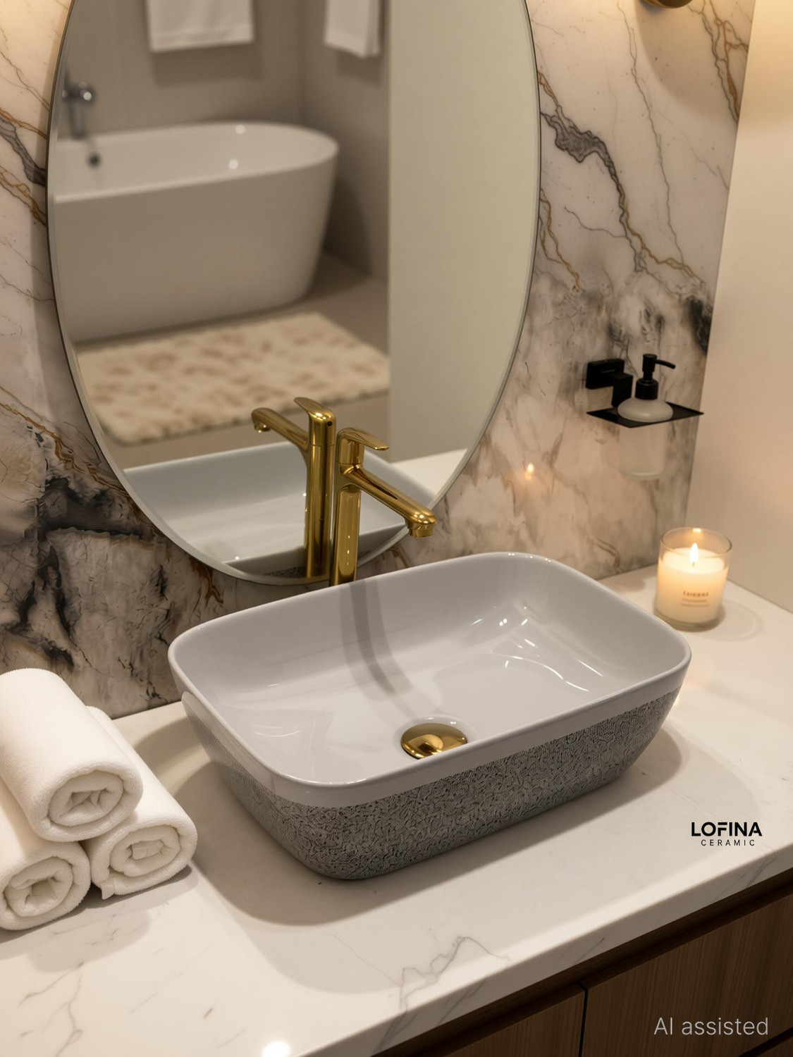 Image of Moro {ANTILA 234} Ceramic Table Top Wash Basin 12x16 Inch Rectangular Countertop Sink for Bathroom Table Top Basin (WHITE-BLACK)