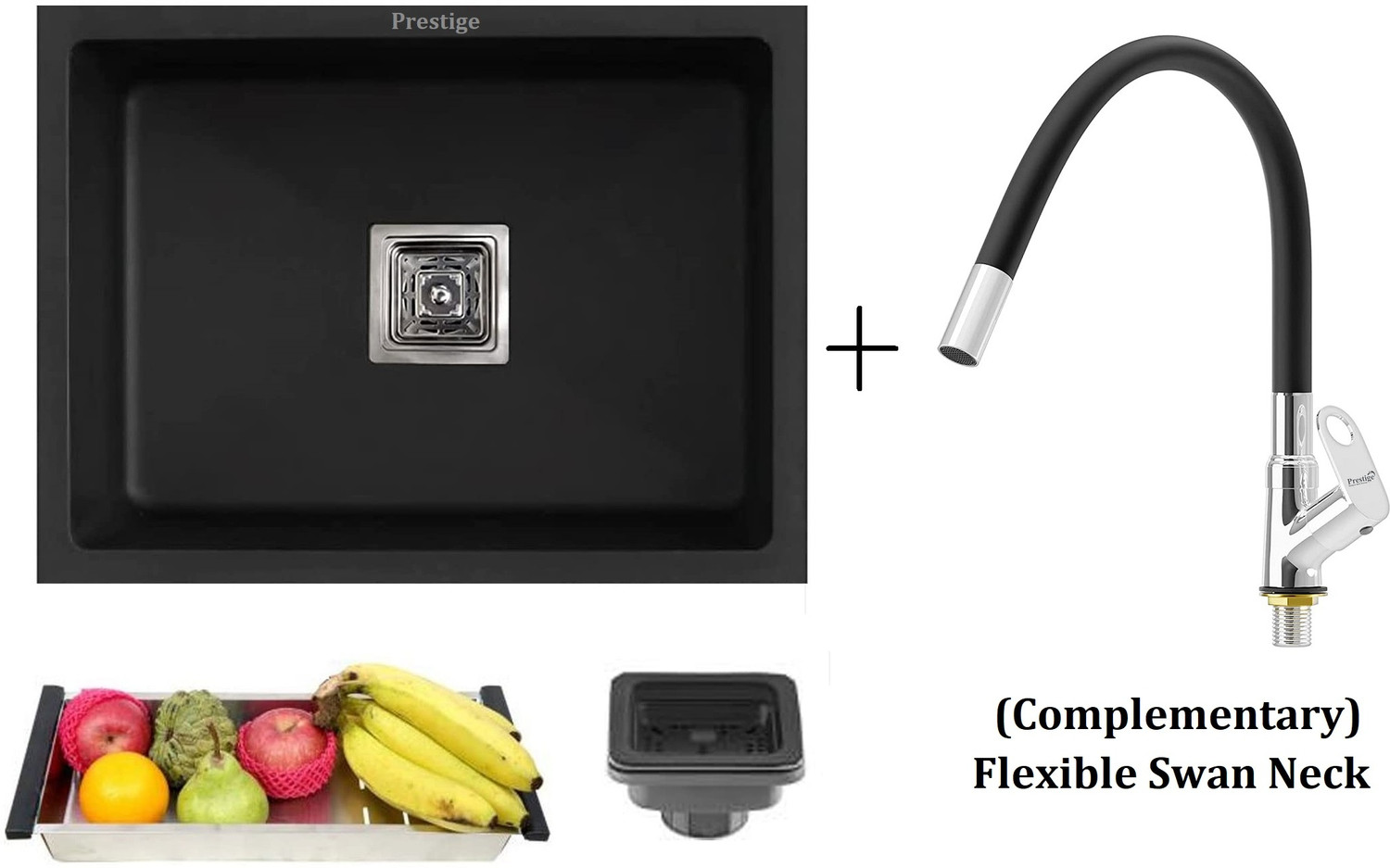 Image of Prestige (24 inchX18 inchX10 inch) Stainless steel 'Square Bowl' kitchen sink (Single Bowl) (Black) Vessel Sink (Black)