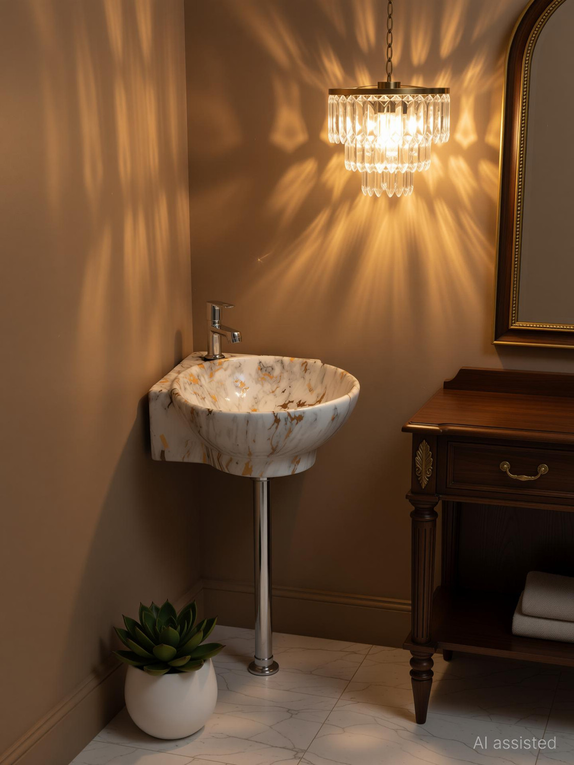 Image of Greenord imported designer small corner hand wash basin (14 inchX14 inchX4.5 inch Inch) wall hung 96 Corner Basin (Multicolor)
